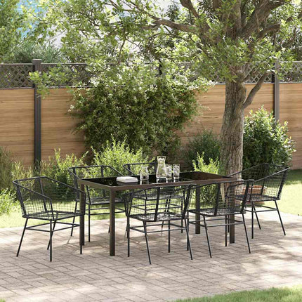 Trädgårdsmöbelset 7 pcs Svart konstrotting