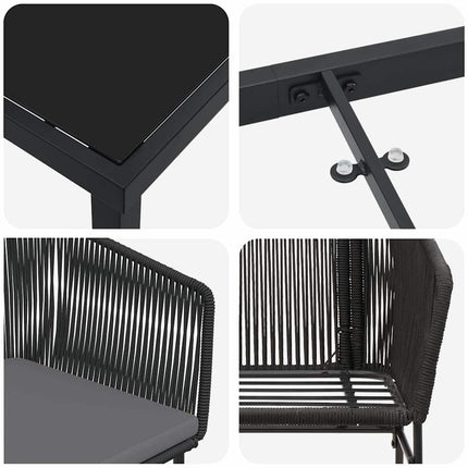 Trädgårdsmöbelset med kudde 3 pcs Svart Pulverlackerat stål