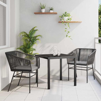 Trädgårdsmöbelset med kudde 3 pcs Svart Pulverlackerat stål