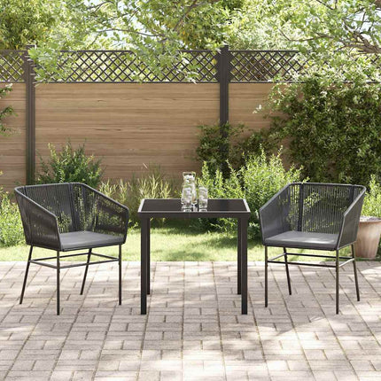 Trädgårdsmöbelset med kudde 3 pcs Svart Pulverlackerat stål