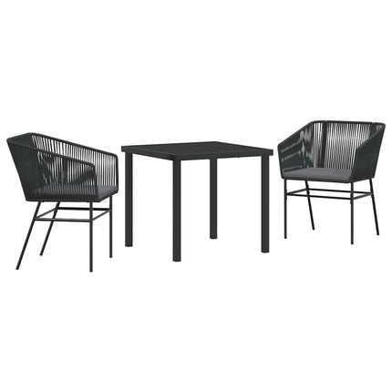 Trädgårdsmöbelset med kudde 3 pcs Svart Pulverlackerat stål