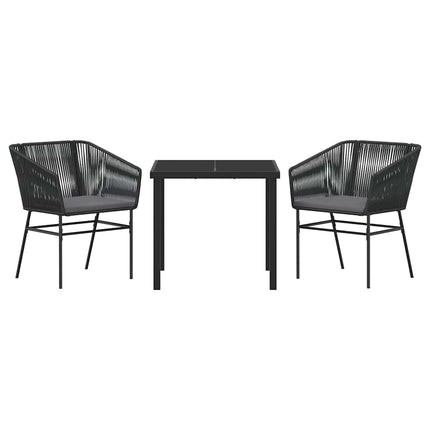 Trädgårdsmöbelset med kudde 3 pcs Svart Pulverlackerat stål