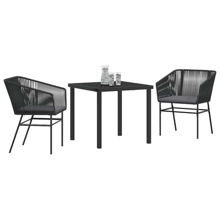 Trädgårdsmöbelset med kudde 3 pcs Svart Pulverlackerat stål