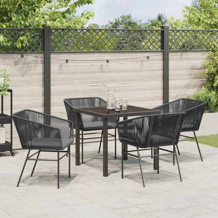 Trädgårdsmöbelset med kudde 5 pcs Svart Pulverlackerat stål