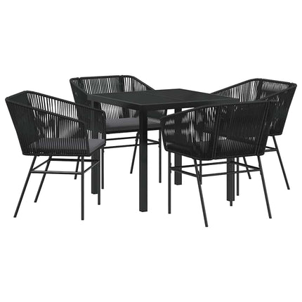 Trädgårdsmöbelset med kudde 5 pcs Svart Pulverlackerat stål