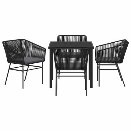 Trädgårdsmöbelset med kudde 5 pcs Svart Pulverlackerat stål