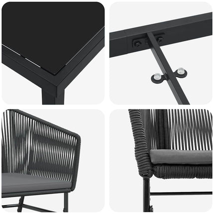Trädgårdsmöbelset med kudde 5 pcs Svart Pulverlackerat stål