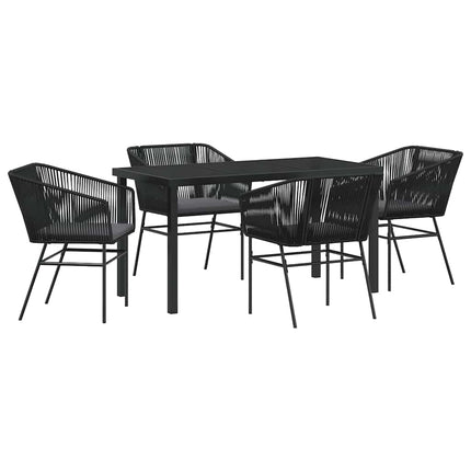 Trädgårdsmöbelset med kudde 5 pcs Svart Pulverlackerat stål
