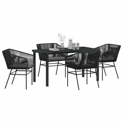 Trädgårdsmöbelset med kudde 5 pcs Svart Pulverlackerat stål