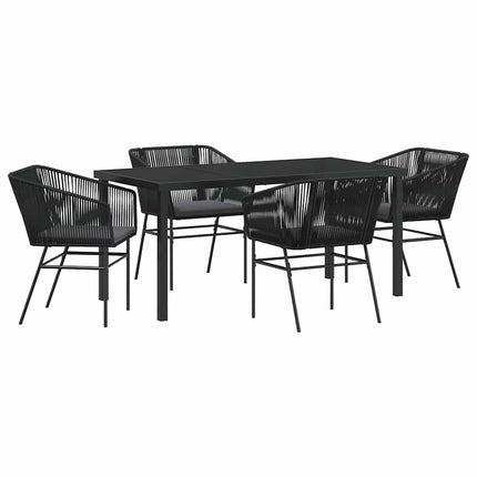 Trädgårdsmöbelset med kudde 5 pcs Svart Pulverlackerat stål
