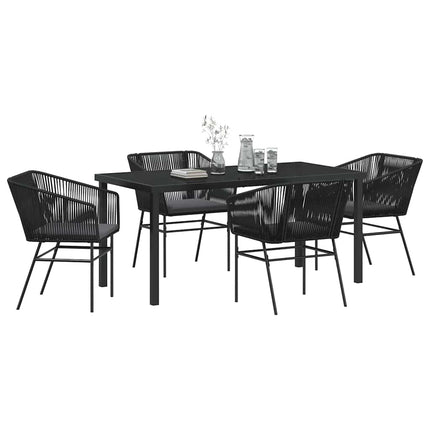 Trädgårdsmöbelset med kudde 5 pcs Svart Pulverlackerat stål
