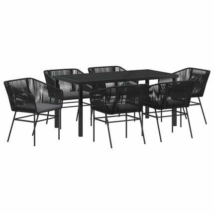 Trädgårdsmöbelset med kudde 7 pcs Svart Pulverlackerat stål