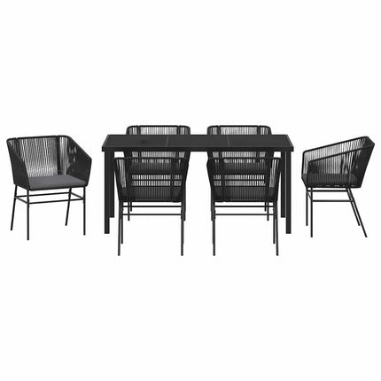 Trädgårdsmöbelset med kudde 7 pcs Svart Pulverlackerat stål
