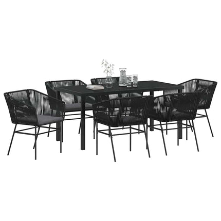 Trädgårdsmöbelset med kudde 7 pcs Svart Pulverlackerat stål