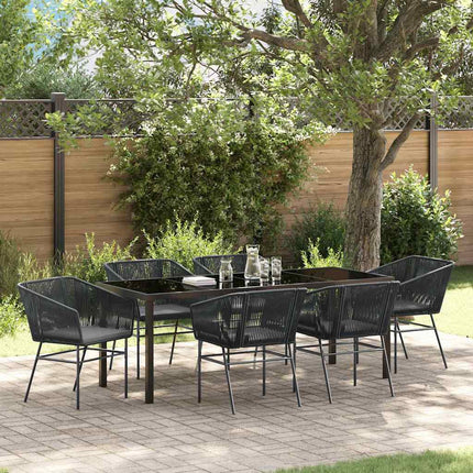 Trädgårdsmöbelset med kudde 7 pcs Svart Pulverlackerat stål