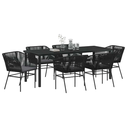 Trädgårdsmöbelset med kudde 7 pcs Svart Pulverlackerat stål
