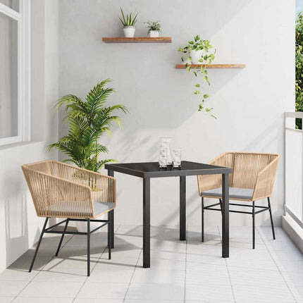 Trädgårdsmöbelset med kudde 3 pcs Brun Pulverlackerat stål