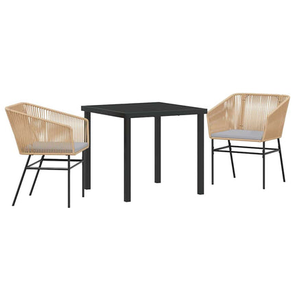 Trädgårdsmöbelset med kudde 3 pcs Brun Pulverlackerat stål