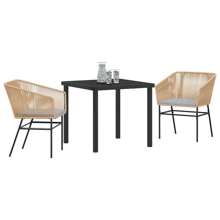 Trädgårdsmöbelset med kudde 3 pcs Brun Pulverlackerat stål