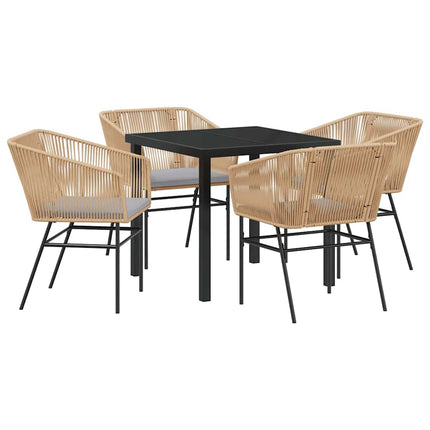 Trädgårdsmöbelset med kudde 5 pcs Brun Pulverlackerat stål