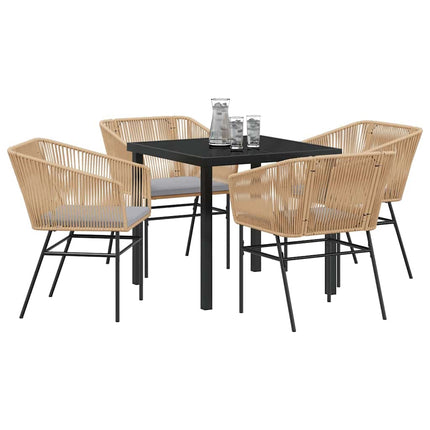 Trädgårdsmöbelset med kudde 5 pcs Brun Pulverlackerat stål