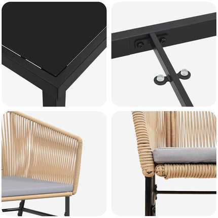 Trädgårdsmöbelset med kudde 5 pcs Brun Pulverlackerat stål