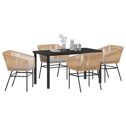 Trädgårdsmöbelset med kudde 5 pcs Brun Pulverlackerat stål