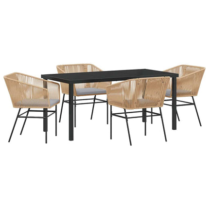 Trädgårdsmöbelset med kudde 5 pcs Brun Pulverlackerat stål