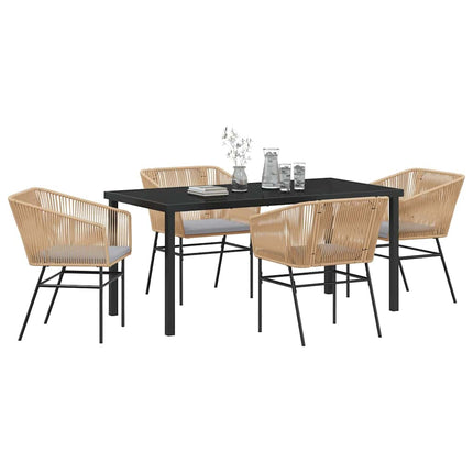 Trädgårdsmöbelset med kudde 5 pcs Brun Pulverlackerat stål