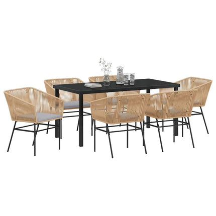 Trädgårdsmöbelset med kudde 7 pcs Brun Pulverlackerat stål