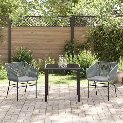 Trädgårdsmöbelset med kudde 3 pcs Grå Pulverlackerat stål