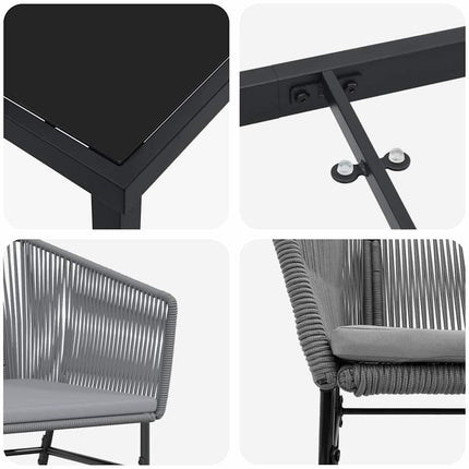 Trädgårdsmöbelset med kudde 5 pcs Grå Pulverlackerat stål