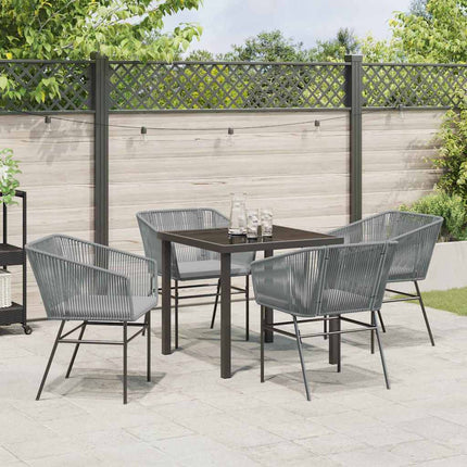 Trädgårdsmöbelset med kudde 5 pcs Grå Pulverlackerat stål