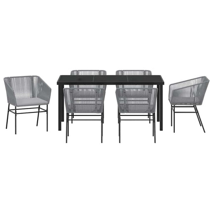Trädgårdsmöbelset med kudde 7 pcs Grå Pulverlackerat stål