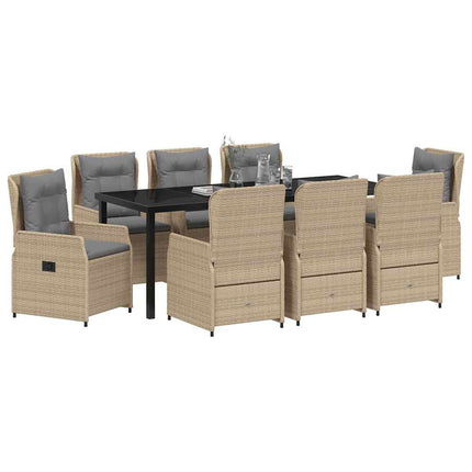 Trädgårdsmöbelset 9 pcs Beige och Ljusgrå konstrotting