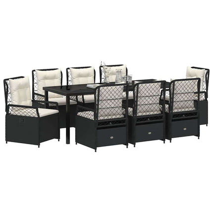 Trädgårdsmöbelset 9 pcs Svart konstrotting