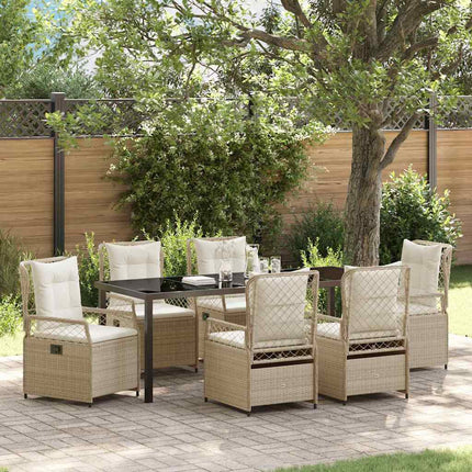 Trädgårdsmöbelset 7 pcs Beige och krämvit konstrotting
