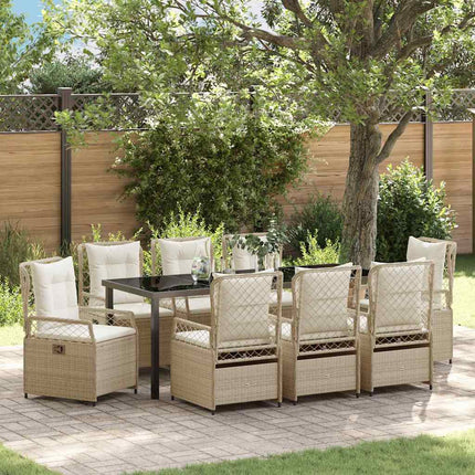 Trädgårdsmöbelset 9 pcs Beige och krämvit konstrotting