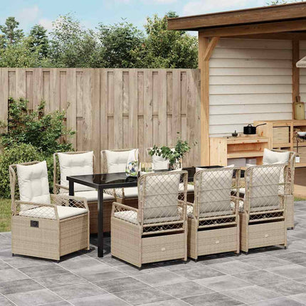 Trädgårdsmöbelset 9 pcs Beige och krämvit konstrotting