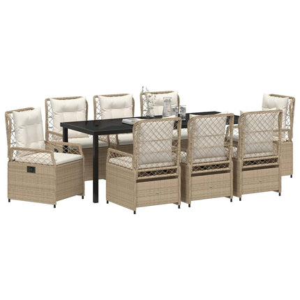 Trädgårdsmöbelset 9 pcs Beige och krämvit konstrotting