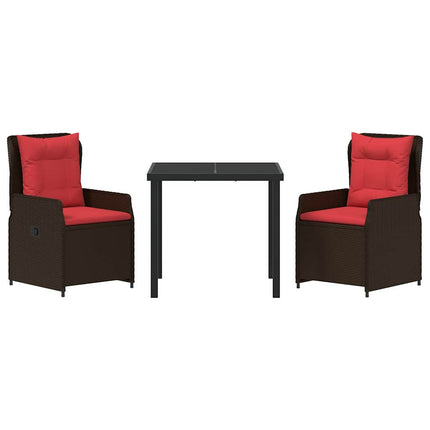 Trädgårdsmöbelset med kudde 3 pcs Brun Poly rattan
