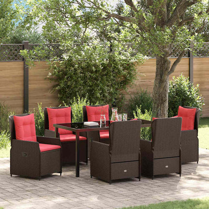 Trädgårdsmöbelset med kudde 7 pcs Brun Poly rattan