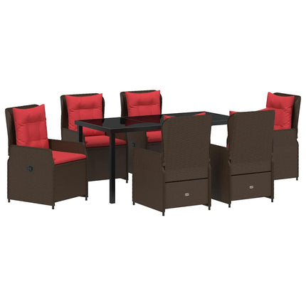 Trädgårdsmöbelset med kudde 7 pcs Brun Poly rattan