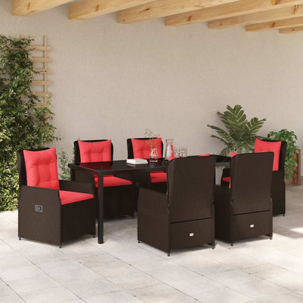 Trädgårdsmöbelset med kudde 7 pcs Brun Poly rattan