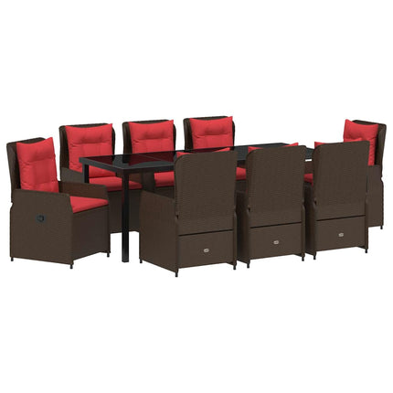 Trädgårdsmöbelset med kudde 9 pcs Brun Poly rattan