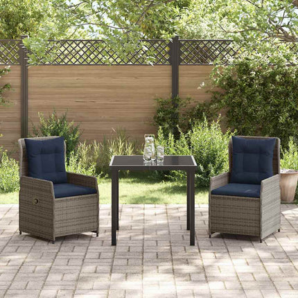 Trädgårdsmöbelset med kudde 3 pcs Grå Poly rattan