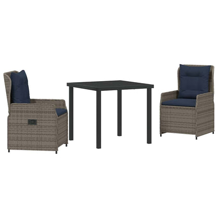 Trädgårdsmöbelset med kudde 3 pcs Grå Poly rattan