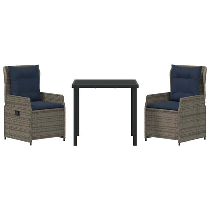 Trädgårdsmöbelset med kudde 3 pcs Grå Poly rattan