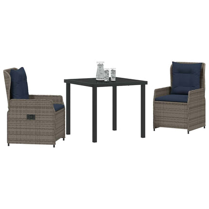 Trädgårdsmöbelset med kudde 3 pcs Grå Poly rattan