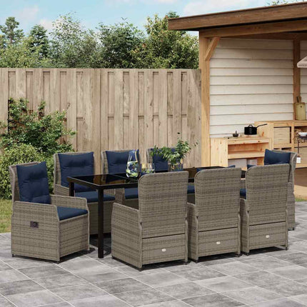 Trädgårdsmöbelset med kudde 9 pcs Grå Poly rattan